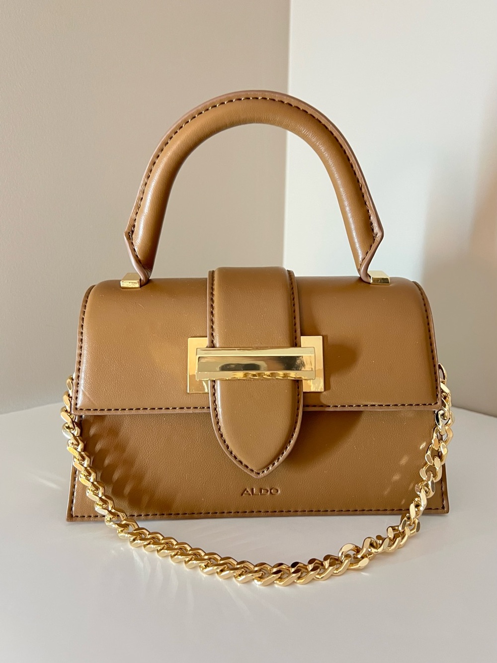 🆕 ALDO Brown Mini Top Handle Bag w/ Detachable Gold Chain